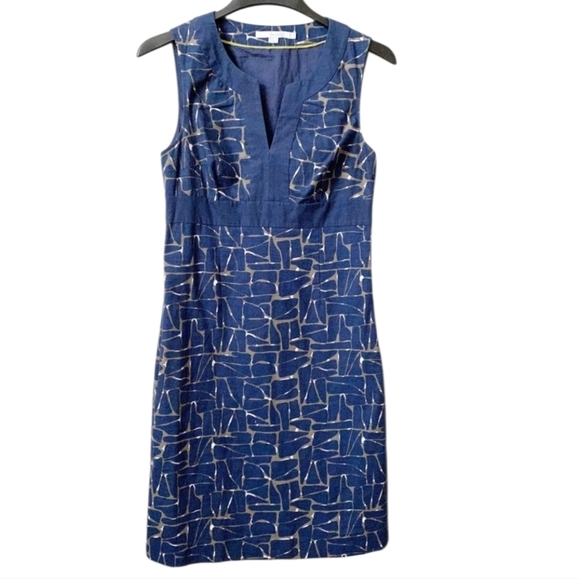 Boden Notch Neck Blue Abstract Print Womens Cotton Dress - Picture 2 of 7